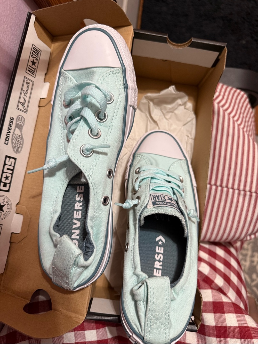 Converse Women’s CTAS Shoreline Low Top Slip-On Sneakers - Mint Teal White 6 - Picture 2 of 8